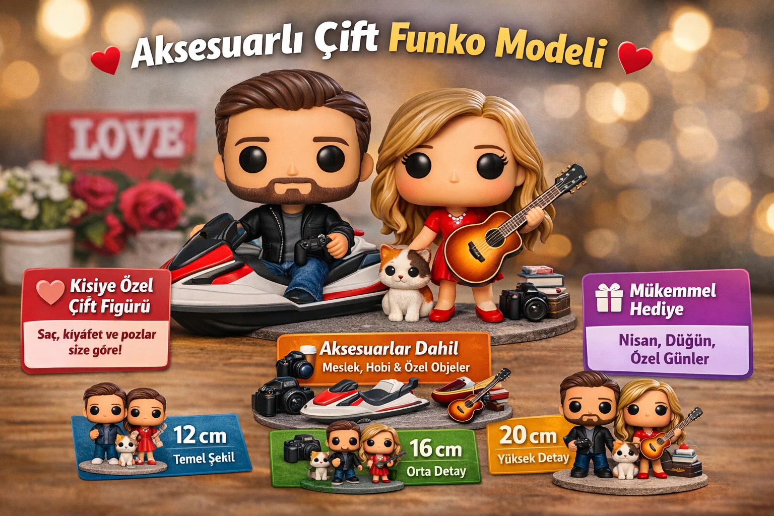 Aksesuarlı Çift Funko Modeli - 12 cm 